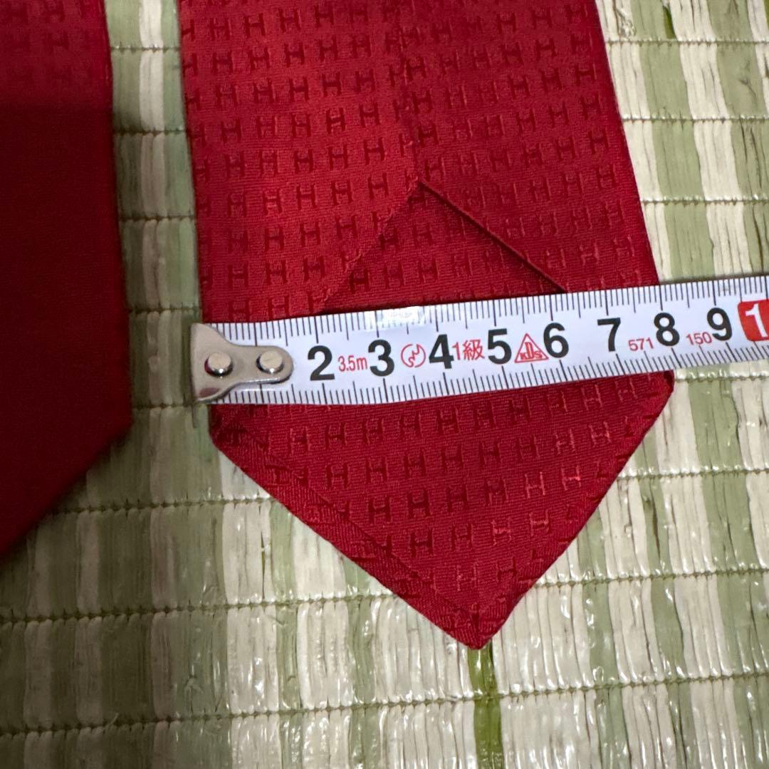 エルメス　HERMES ネクタイ　H柄　ビジネス　スーツ用　赤　レッド　シルク