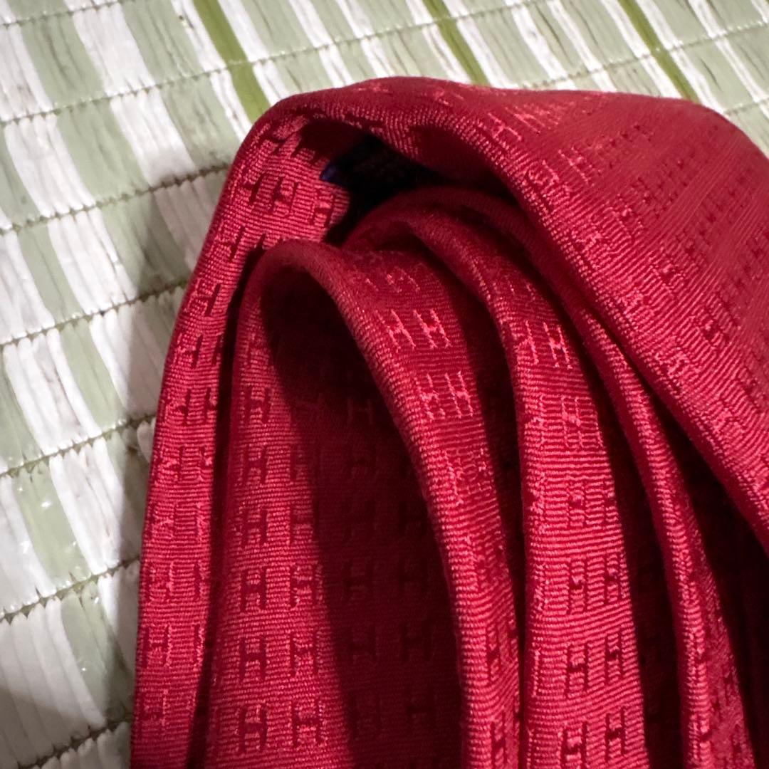エルメス　HERMES ネクタイ　H柄　ビジネス　スーツ用　赤　レッド　シルク