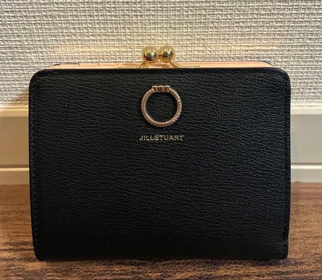 新品　JILL STUART ブラック ×ベビーピンク　二つ折財布　がま口小銭入