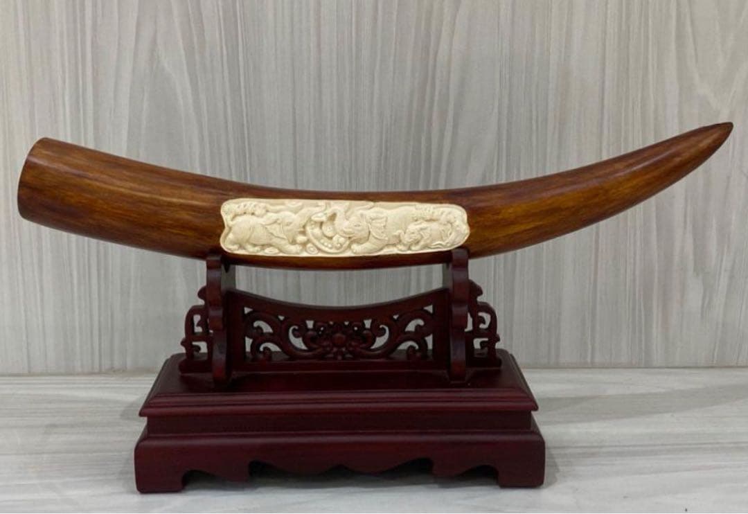 天然マンモス牙美しい手作り彫刻吉祥如意 置物