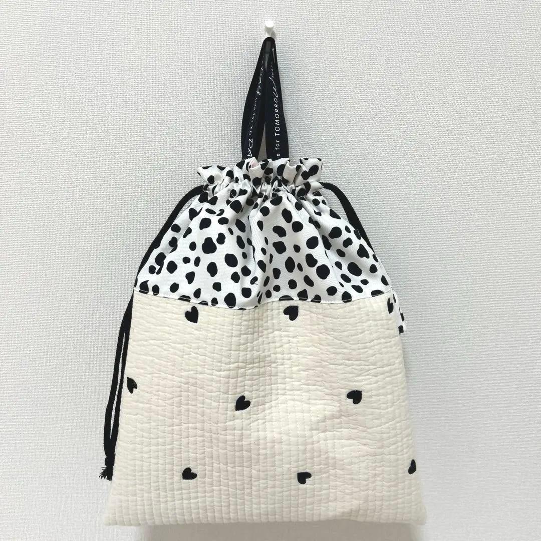 入園入学3点セット　【白地黒ハートヌビ×ダルメシアン】　女の子　レッスンバック