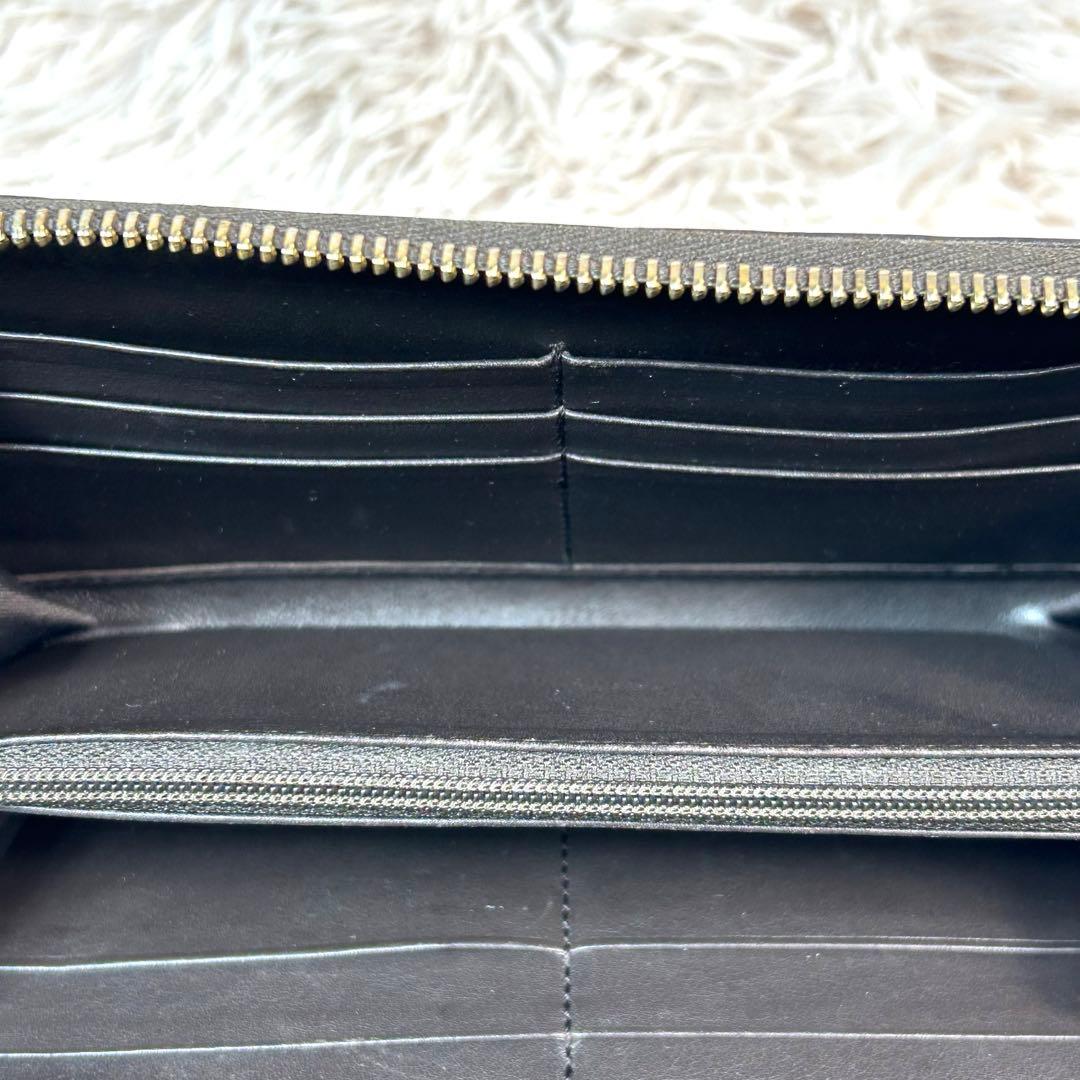 グッチ　マイクロGGシマ　レザー　ラウンドジップ長財布　ブラウン