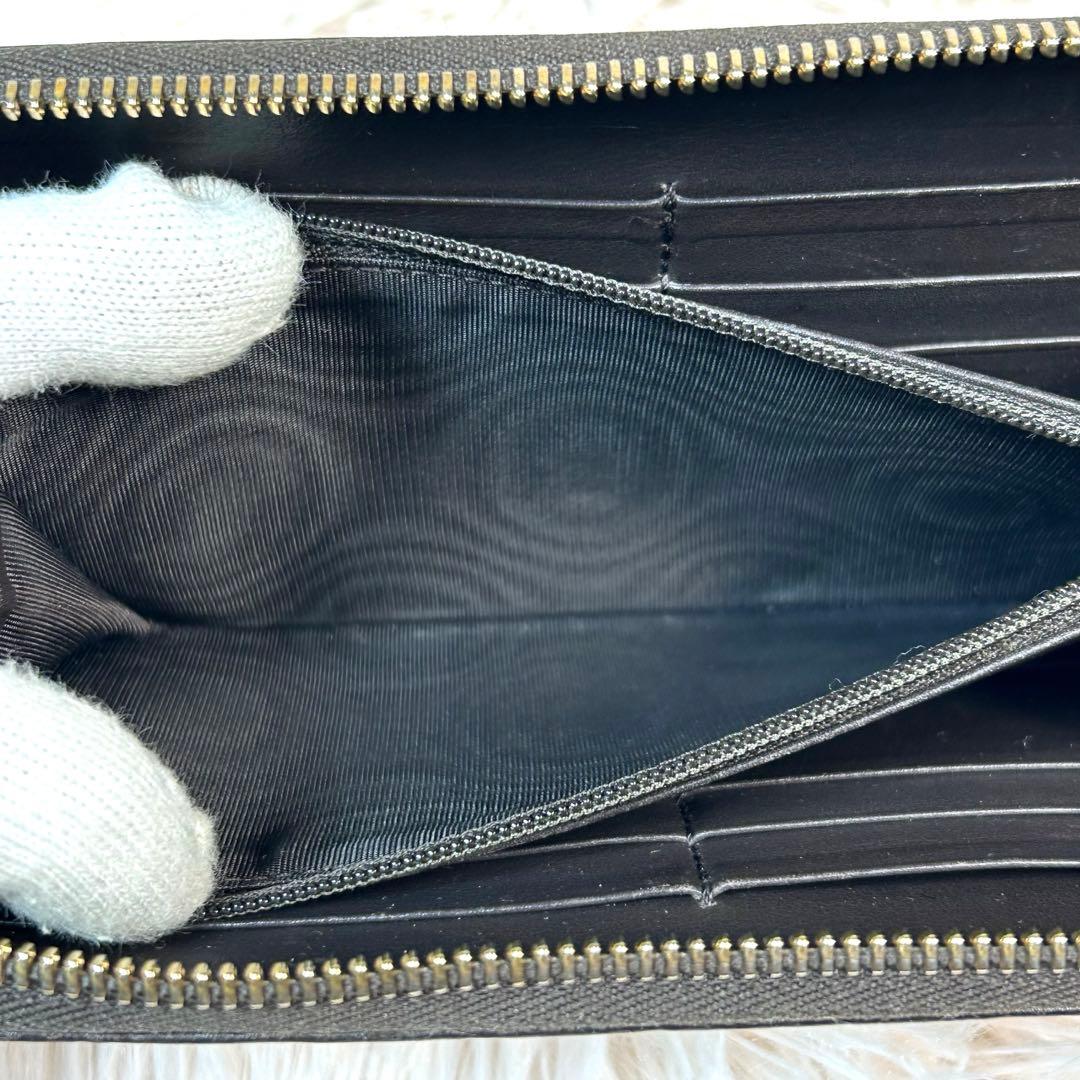 グッチ　マイクロGGシマ　レザー　ラウンドジップ長財布　ブラウン