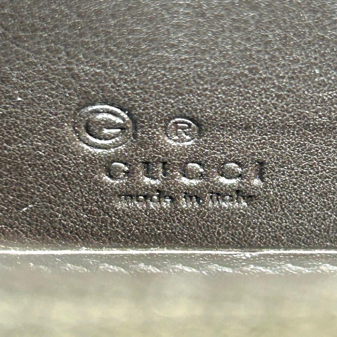 グッチ　マイクロGGシマ　レザー　ラウンドジップ長財布　ブラウン