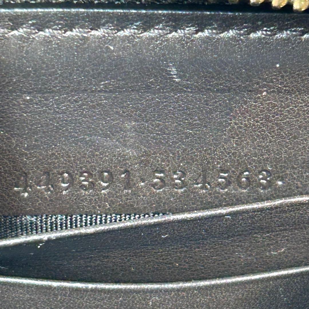 グッチ　マイクロGGシマ　レザー　ラウンドジップ長財布　ブラウン