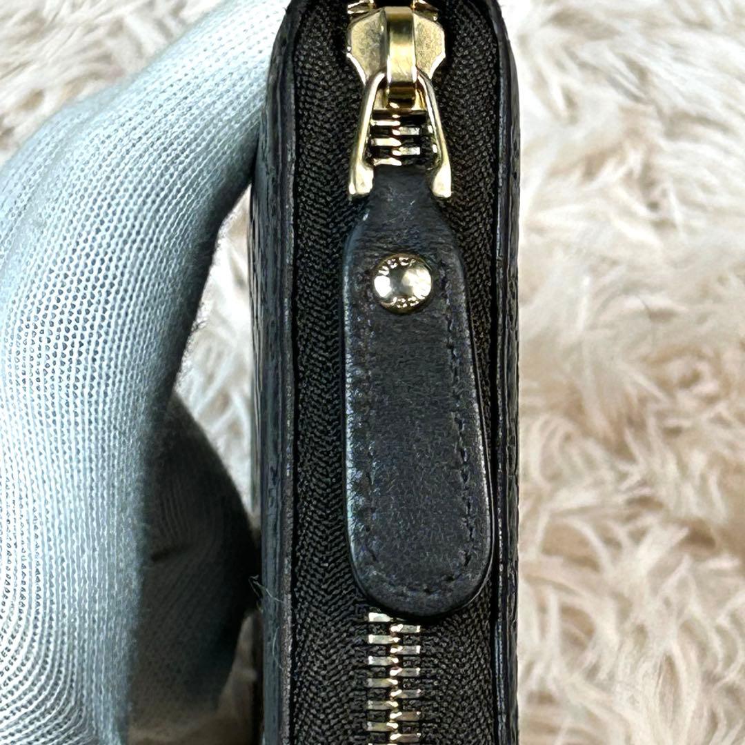 グッチ　マイクロGGシマ　レザー　ラウンドジップ長財布　ブラウン