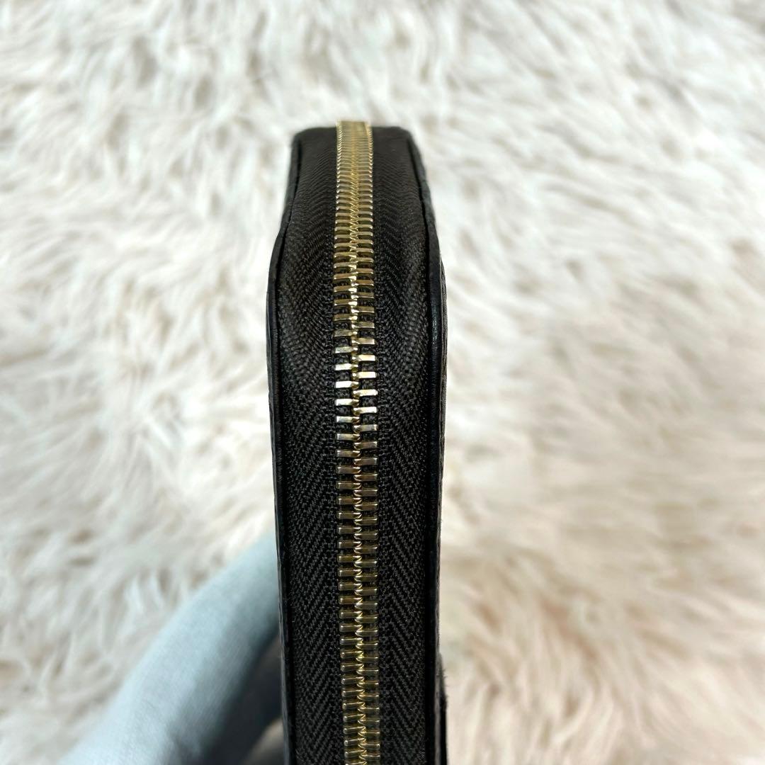 グッチ　マイクロGGシマ　レザー　ラウンドジップ長財布　ブラウン