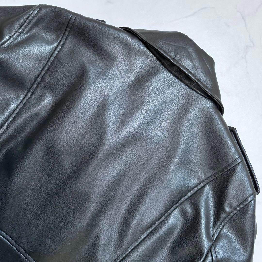 未使用級 XXL◎ザラ ダブルライダースジャケット PUレザー クロップド丈 黒