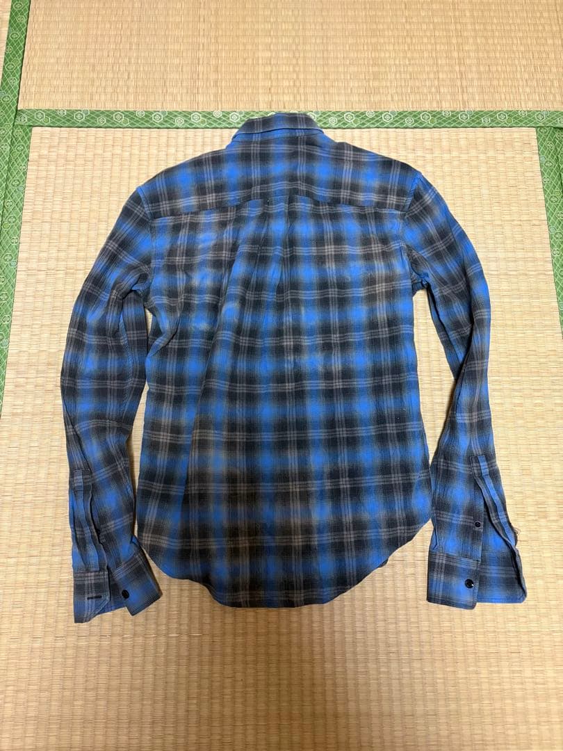 SAINT LAURENT 長袖ネルシャツ 青と黒チェック XS