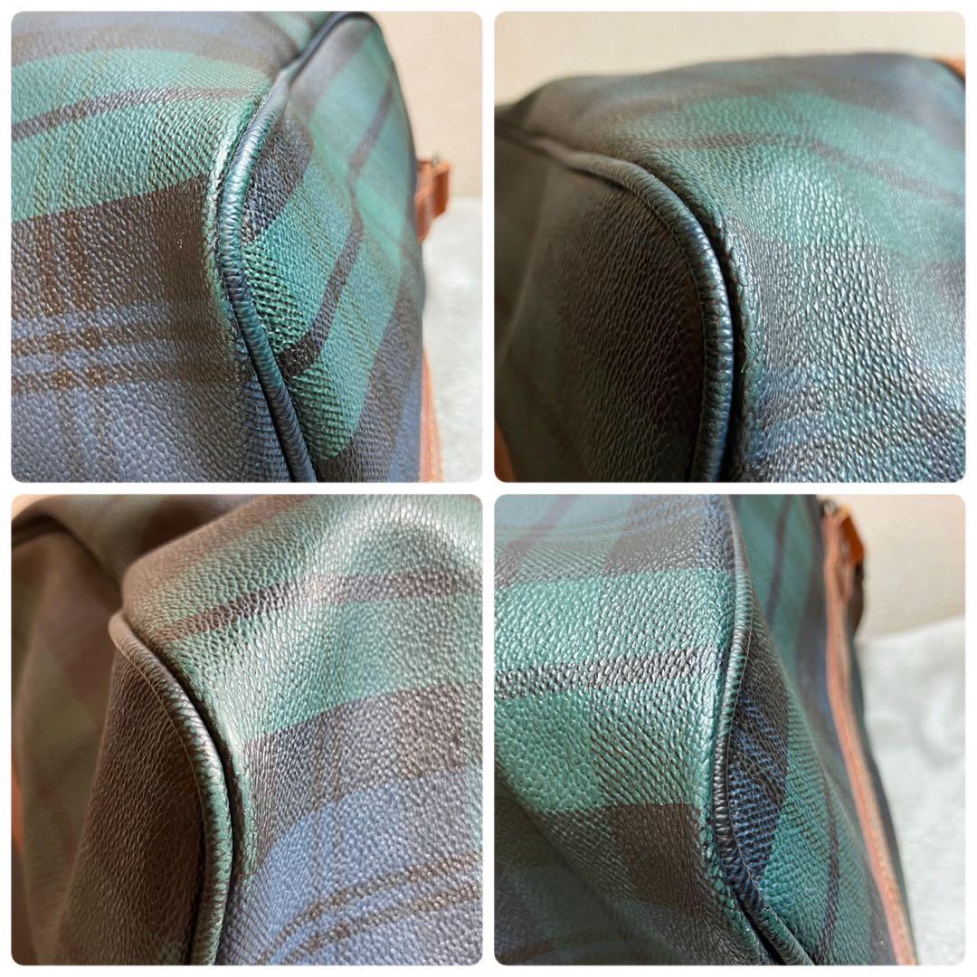 ポロラルフローレン　大容量　ボストンバッグ　チェック　レザー　PVC グリーン