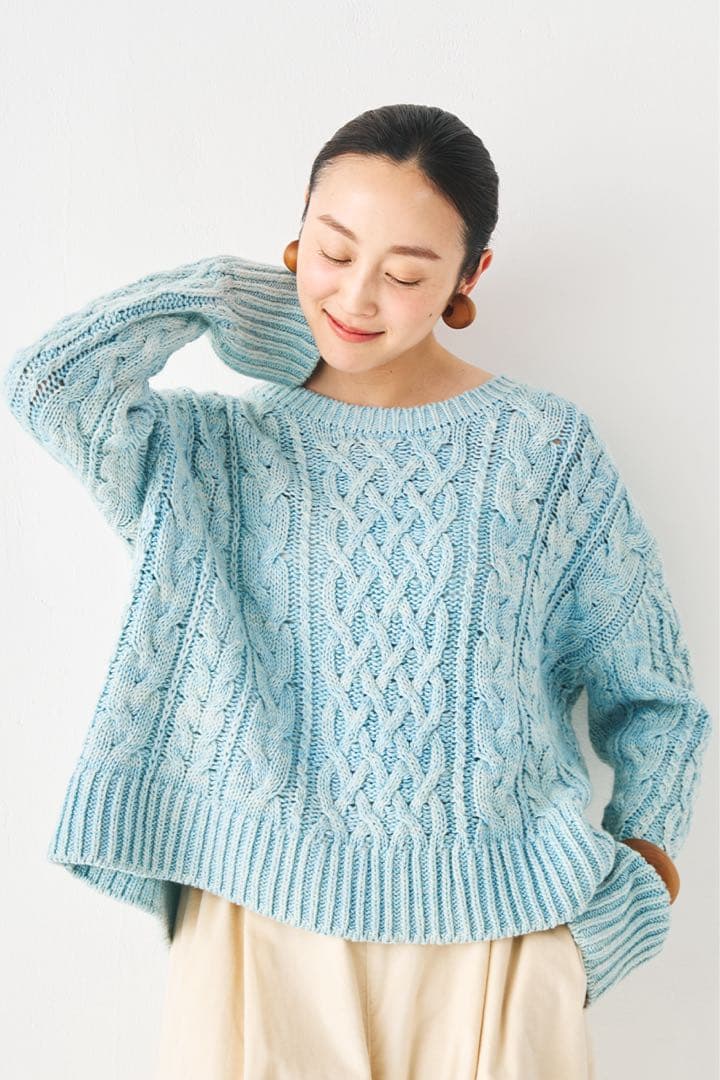 PRISTINE プリスティン ウール混ケーブルプルオーバー ニット 草木染め