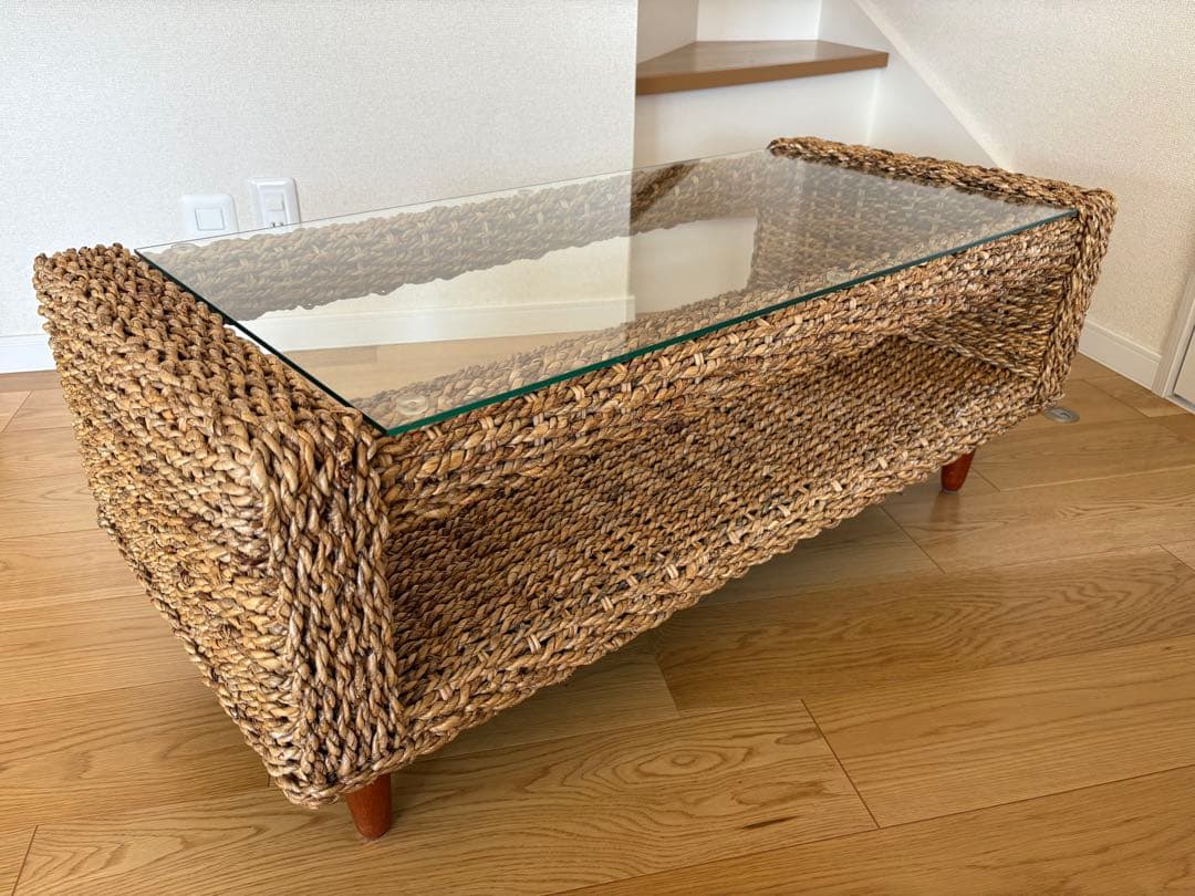 ガラステーブル ローテーブル ガラス アジアン家具 エスニック アバカ w100