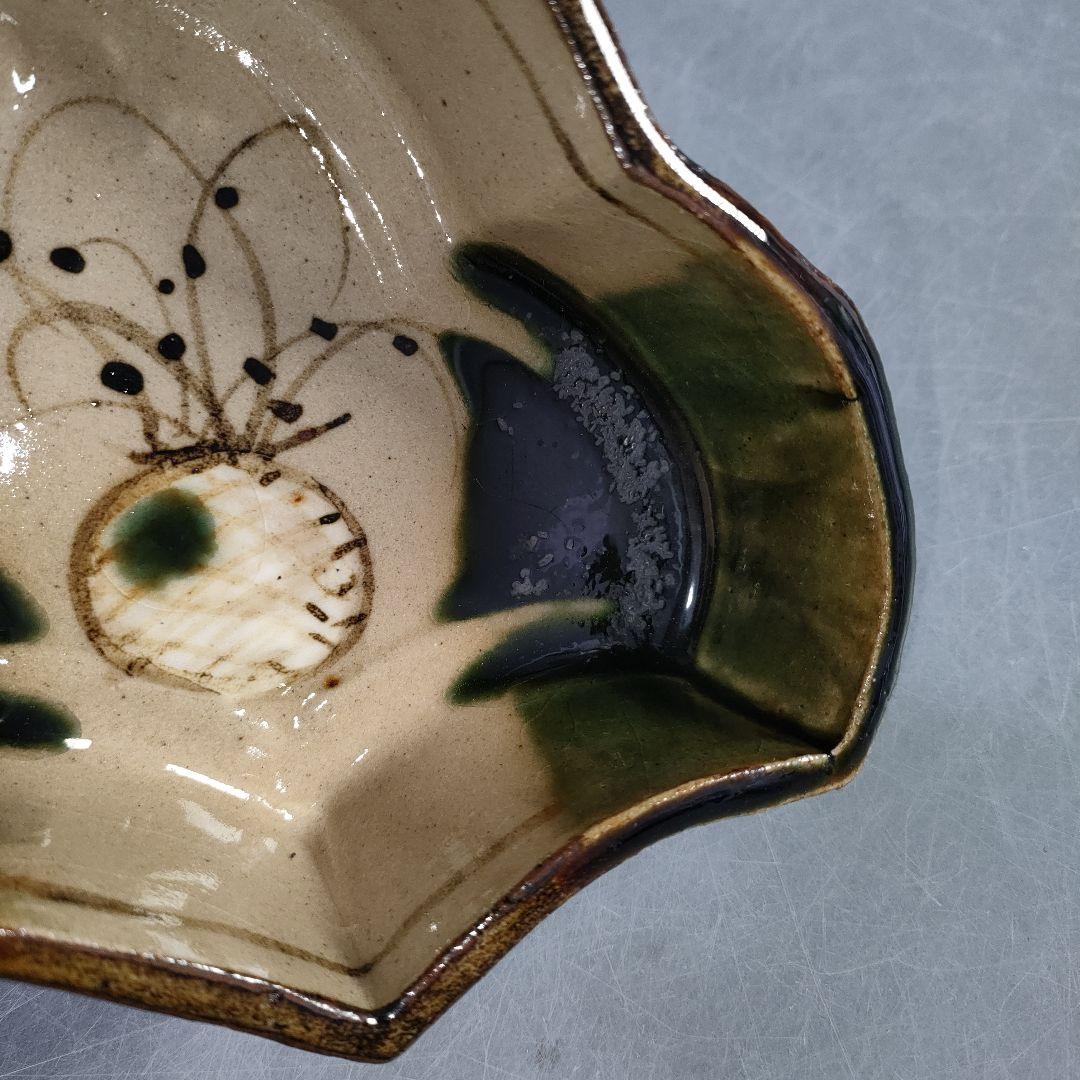 A1160-3/寿康窯/柳楽泰久 作/織部千鳥形向付5客/共箱/飾鉢/懐石道具/