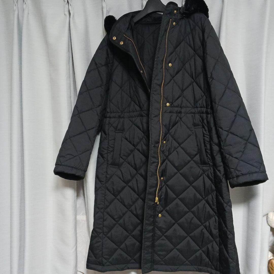 アオキキルトフードファーロングコート Mサイズ ブラック