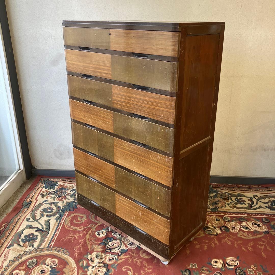 昭和レトロ 寄木細工 木製チェスト 7段タンス 箪笥 古家具 ビンテージ