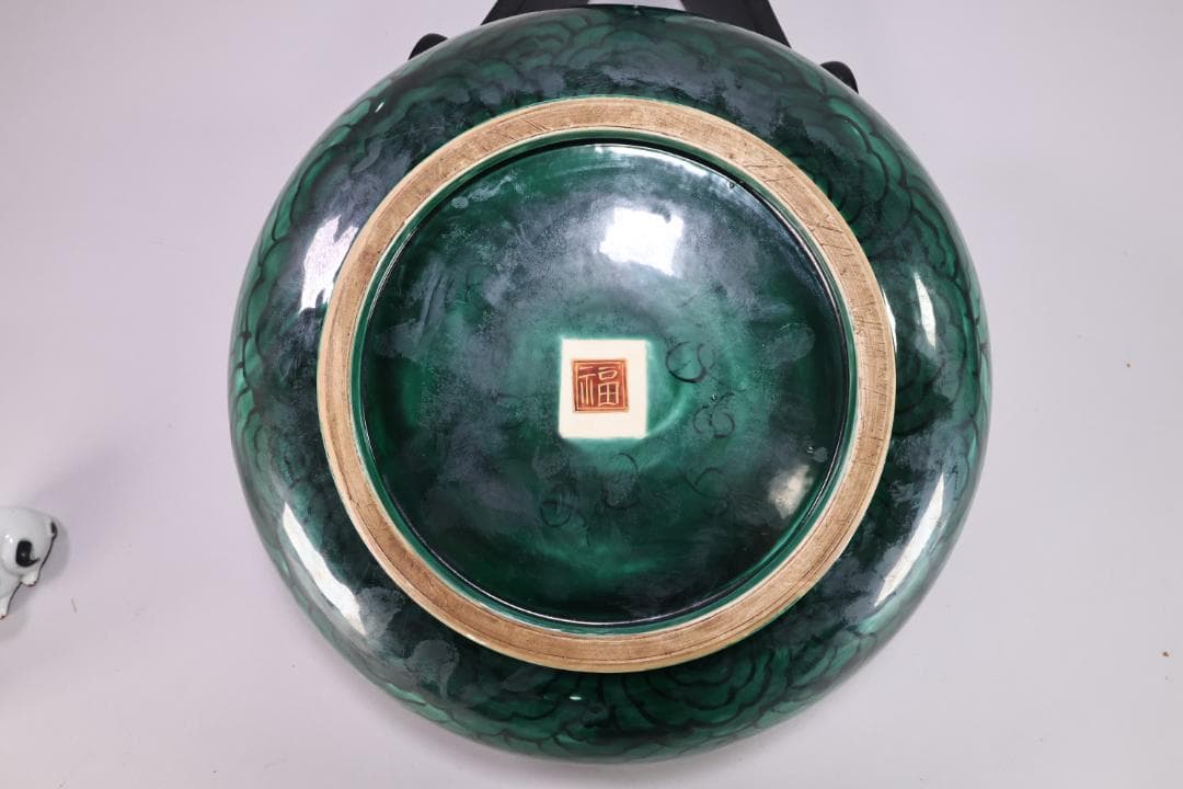 古九谷　九谷焼　吉田屋釜　花鳥鶏図　大鉢　金魚鉢　直径38.5㎝　BK139