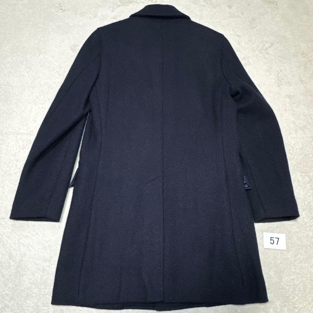 57 極美品　ビームスハート　ハリスツイード　ステンカラーコート　ネイビー　46