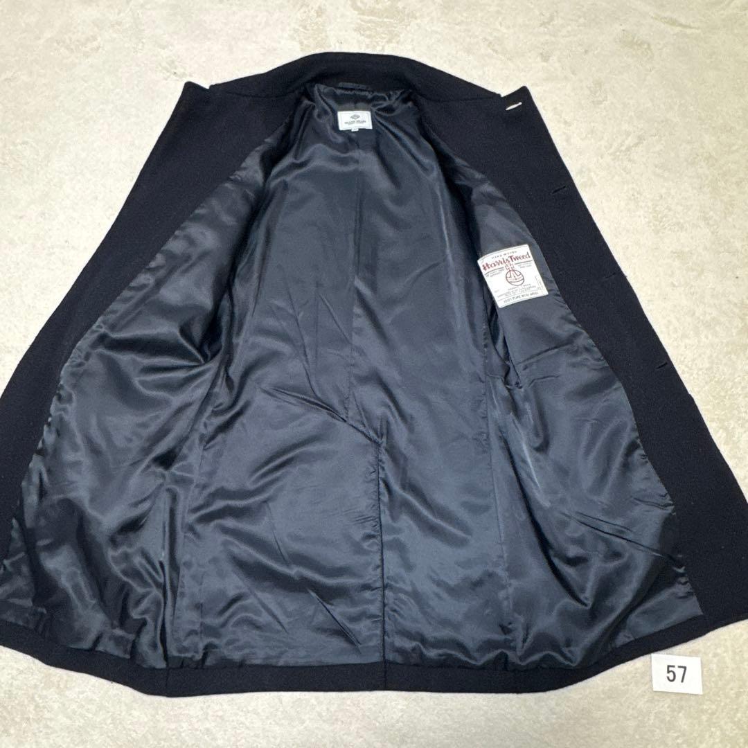 57 極美品　ビームスハート　ハリスツイード　ステンカラーコート　ネイビー　46