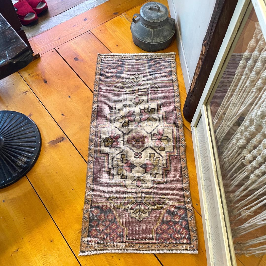トルコ製ヴィンテージラグ45×101cmシャギー玄関マットドアマット319