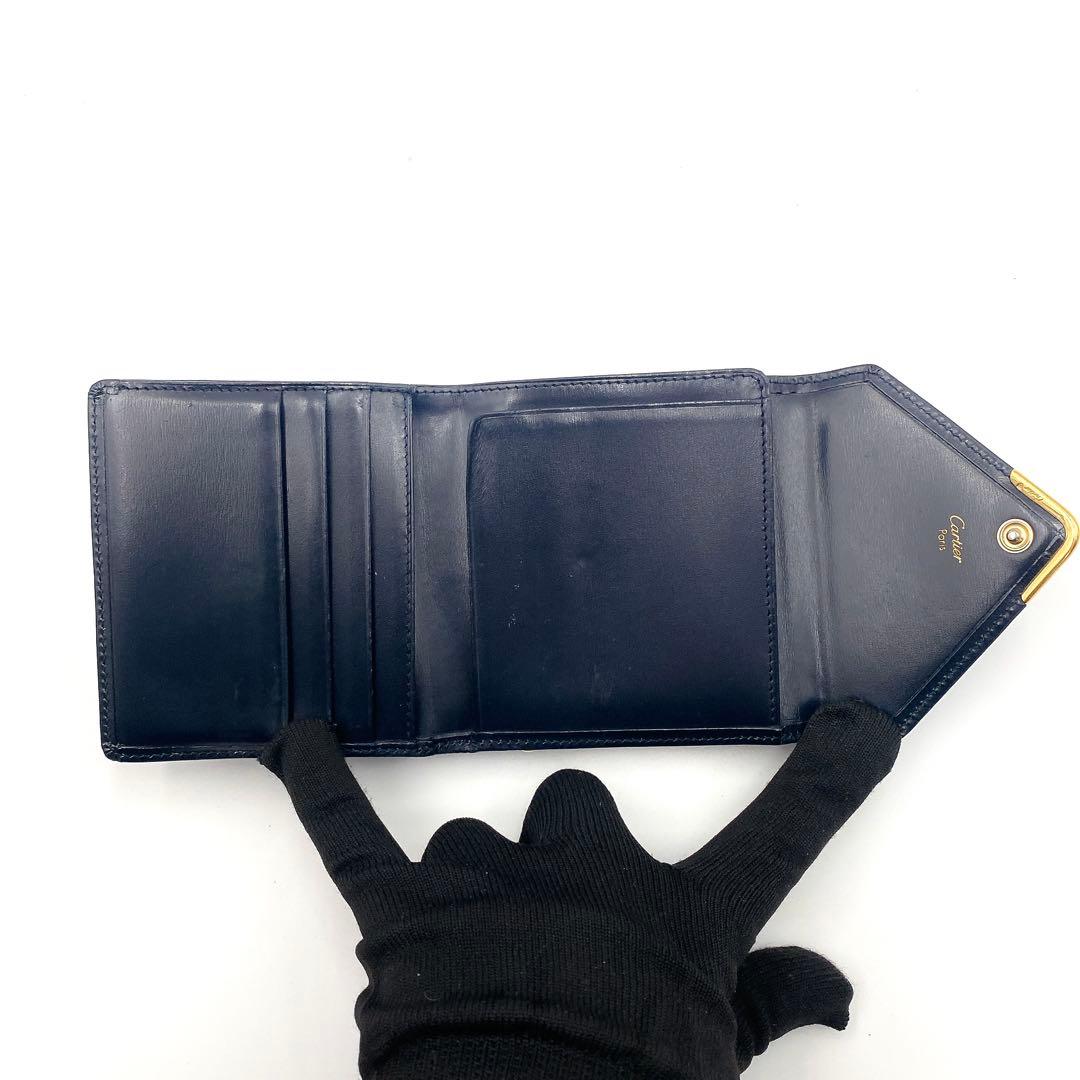 Cartier カルティエ サファイア ライン がま口 三つ折り財布 ネイビー