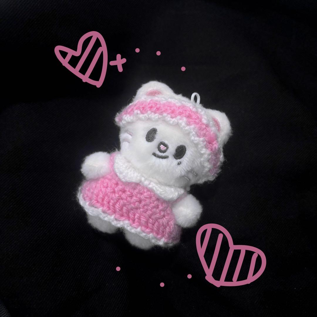 ぬい服 10cm ピンク ヘッドドレス ワンピース skzoo 推し 韓国 毛糸