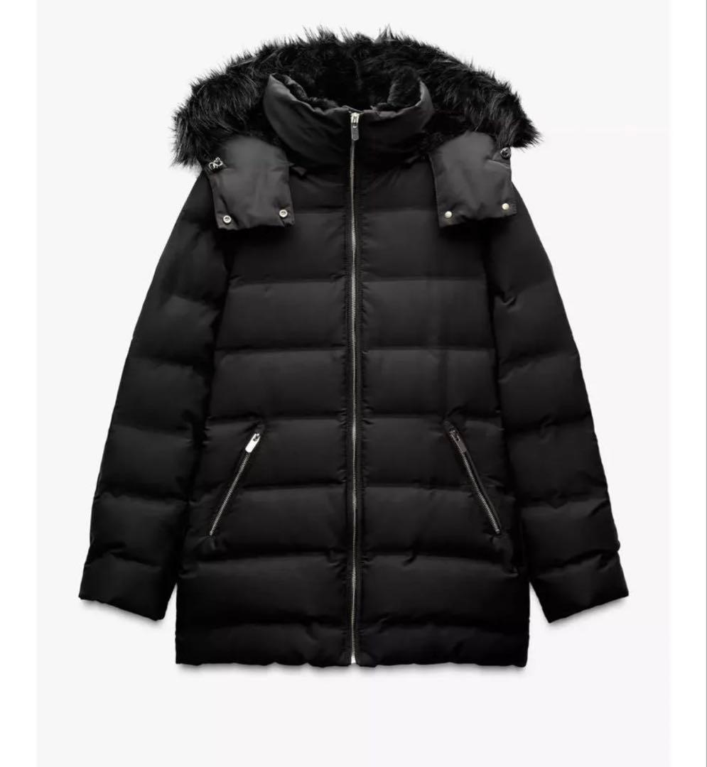 美品 ZARA Sサイズ セミロング丈フード付きダウンジャケット