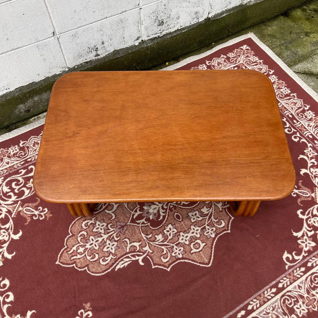 古家具ビンテージ品◾️サカベ 籐ラタン脚×木製天板 ローテーブル センターテーブル