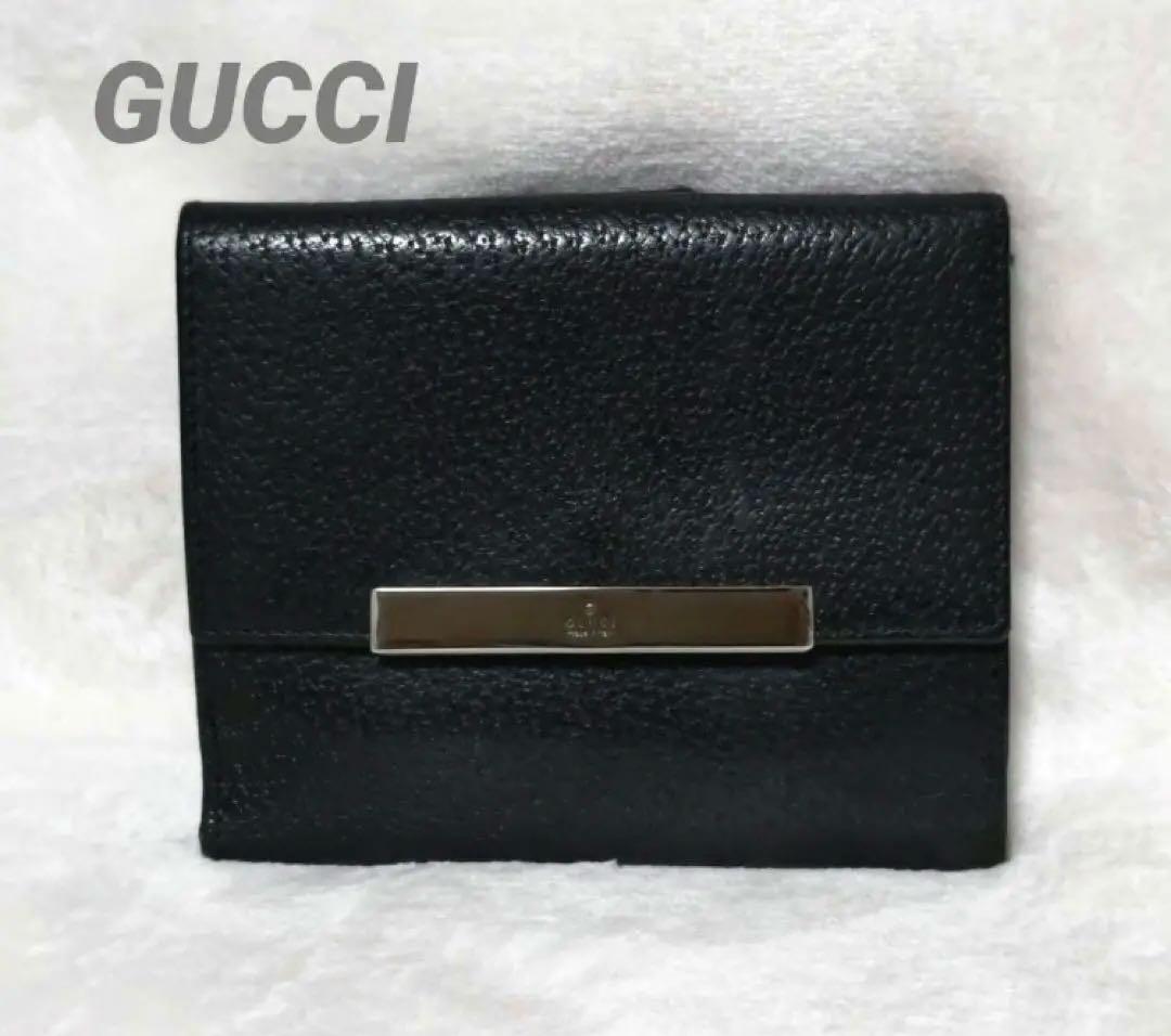 美品 GUCCI グッチ Wホック レザー 黒 ブラック 二つ折り財布 財布