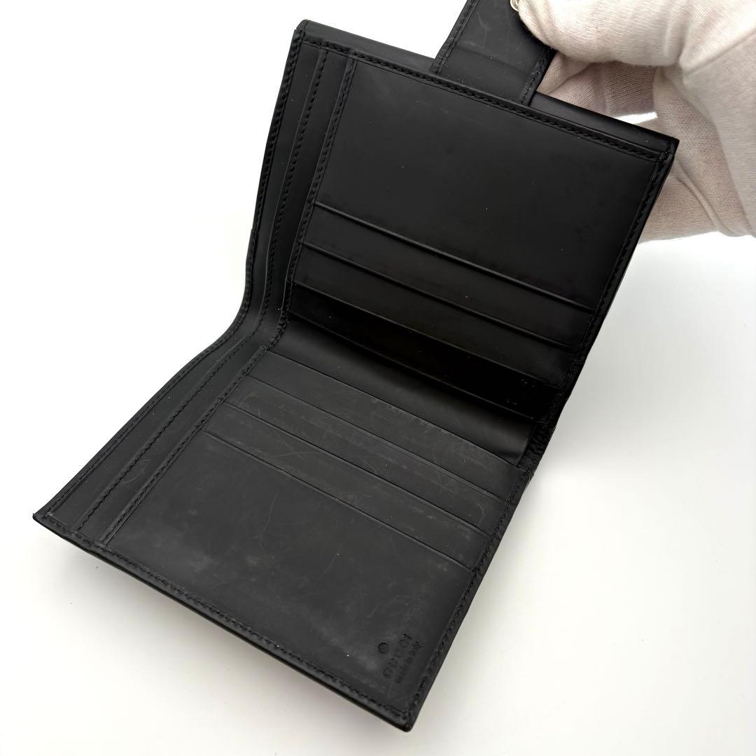 GUCCI グッチ 二つ折り財布 レザー ブラック バネ式金具 箱付