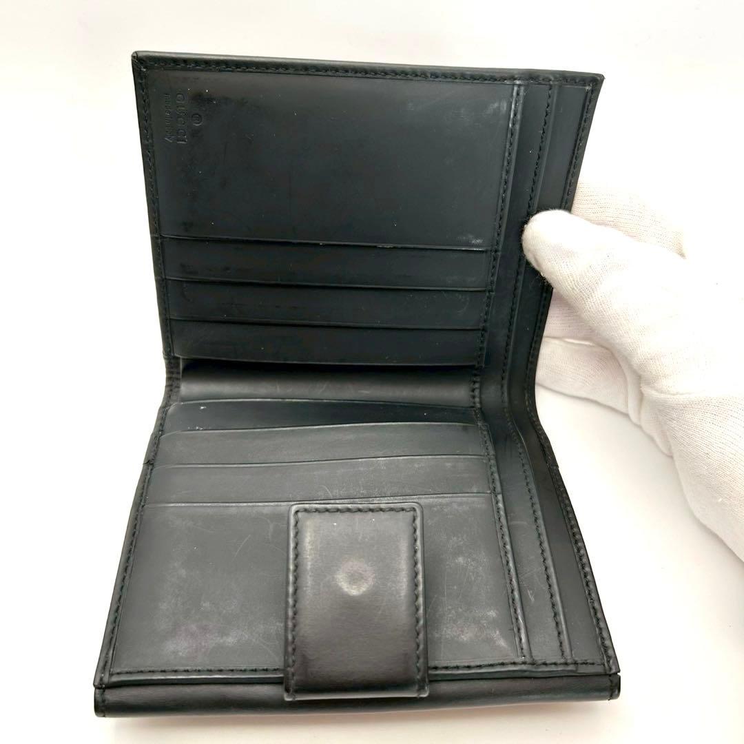 GUCCI グッチ 二つ折り財布 レザー ブラック バネ式金具 箱付
