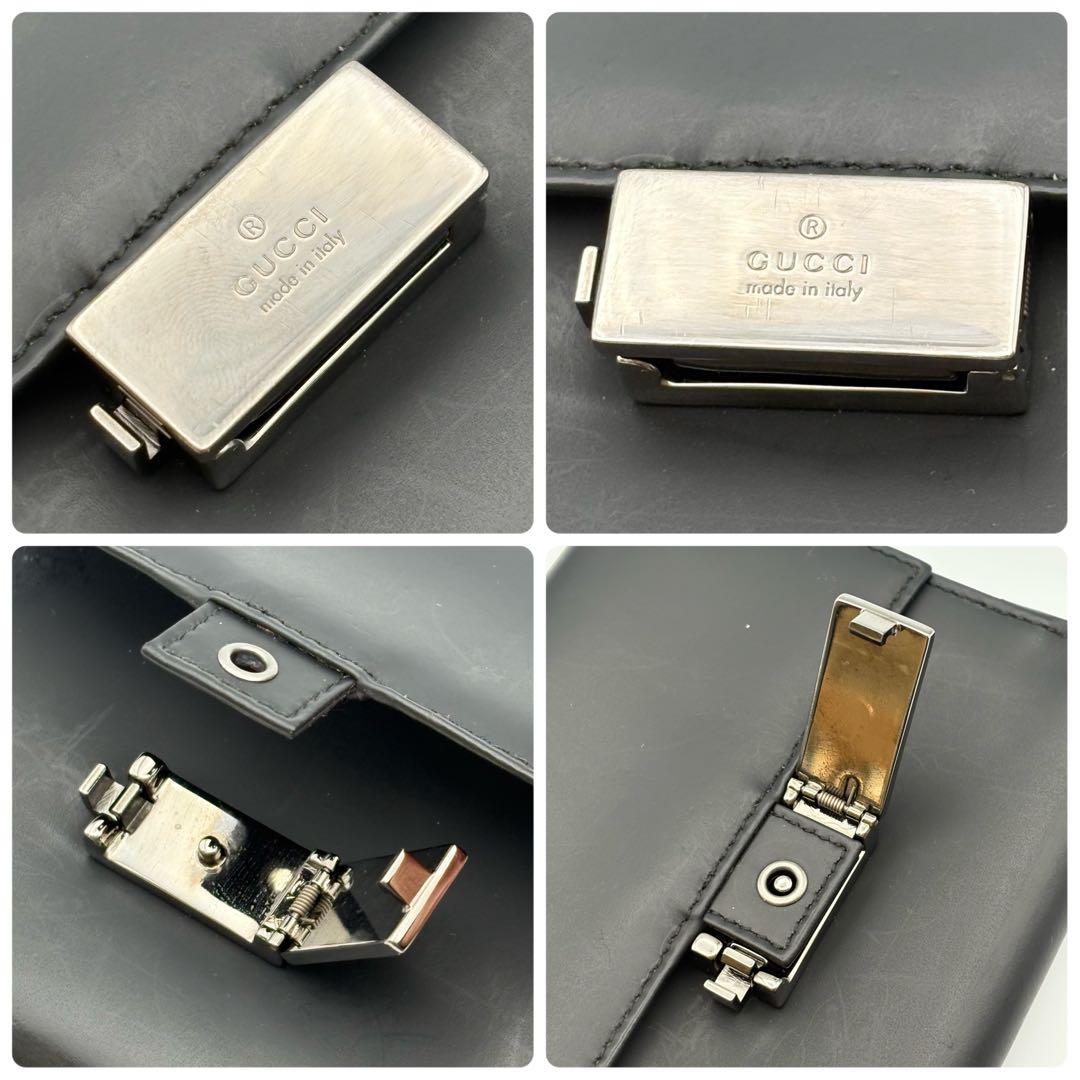 GUCCI グッチ 二つ折り財布 レザー ブラック バネ式金具 箱付