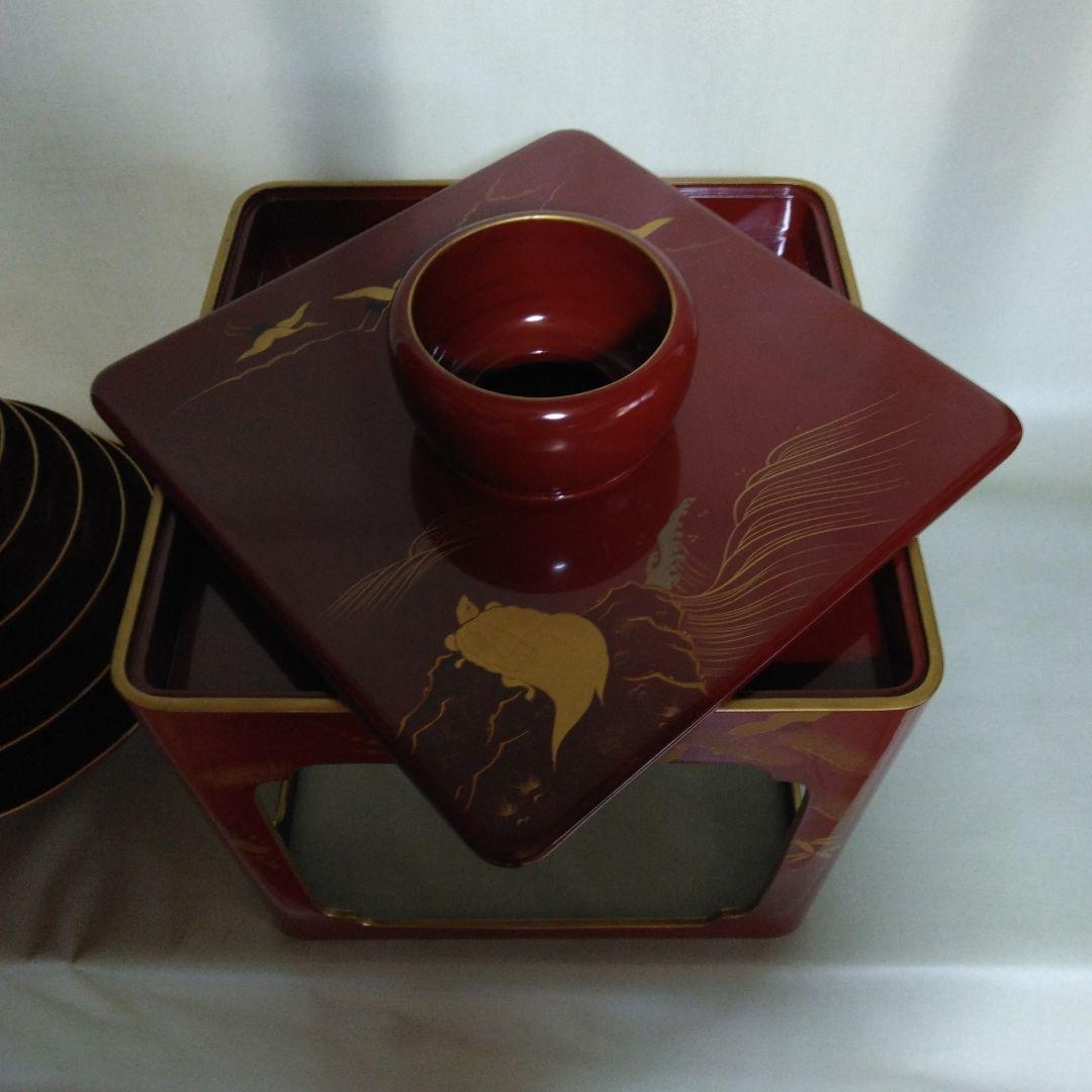 木製九つ重ね杯　本金蒔絵付