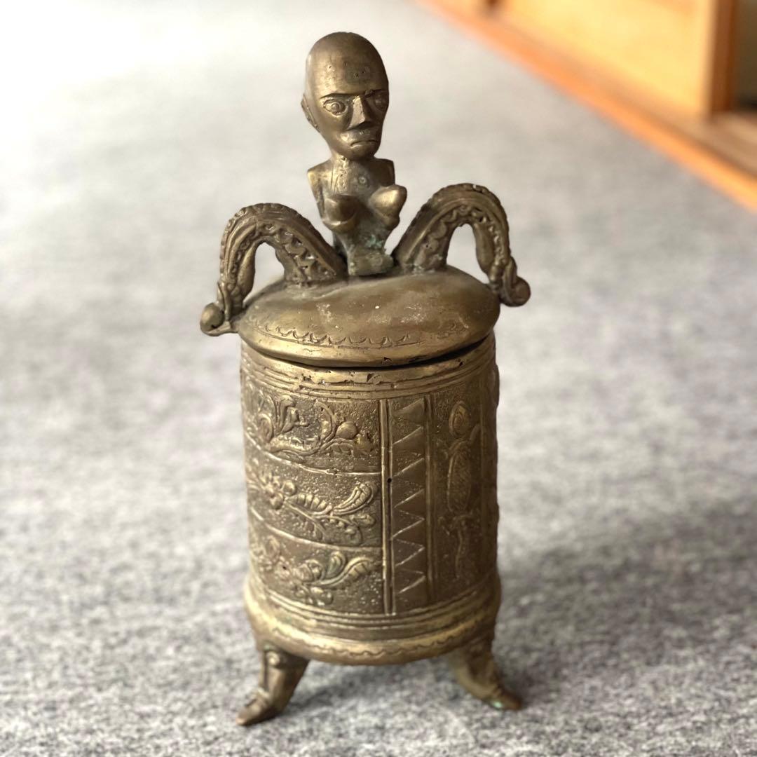 真鍮 スマトラ インドネシア 民芸 民藝 アンティーク 置物 蓋付き