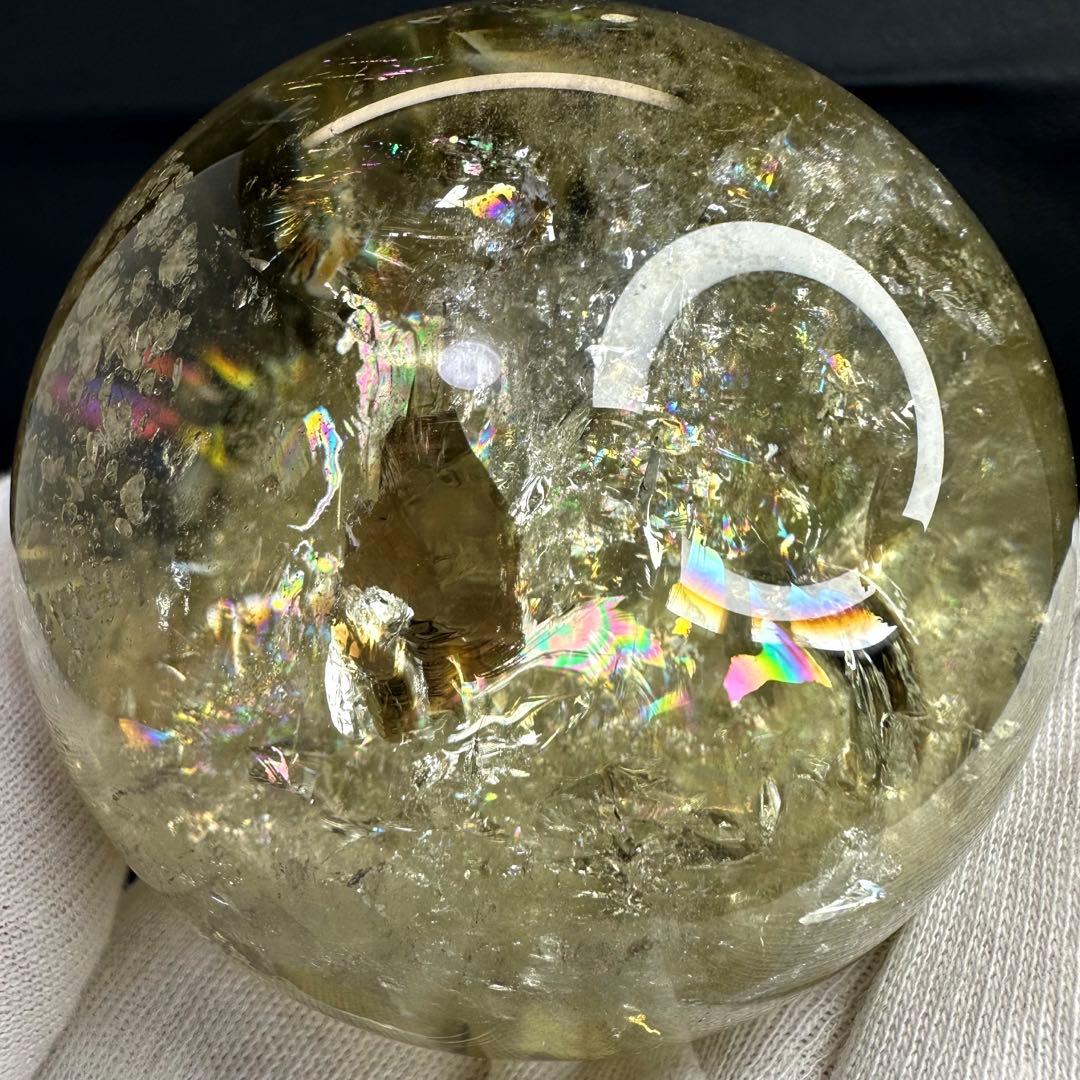 絶品☆レインボー☆魔除スモーキーシトリン 水晶丸玉☆パワーストーン天然石A875