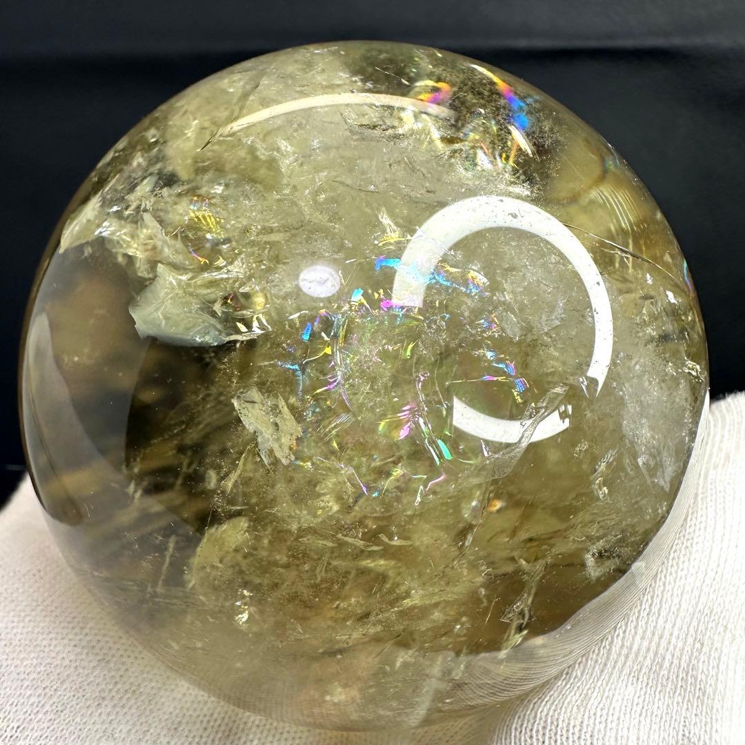 絶品☆レインボー☆魔除スモーキーシトリン 水晶丸玉☆パワーストーン天然石A875