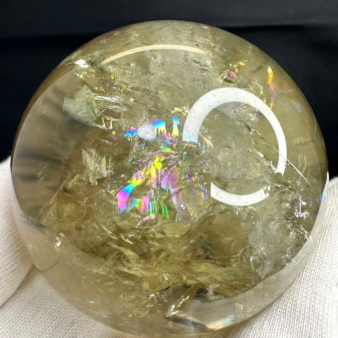 絶品☆レインボー☆魔除スモーキーシトリン 水晶丸玉☆パワーストーン天然石A875