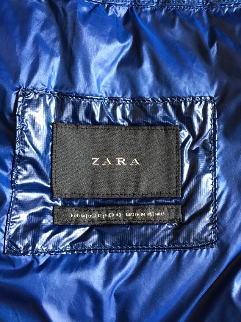 【美品】ZARA ウルトラライト パフジャケット M ブルー 軽量 防寒