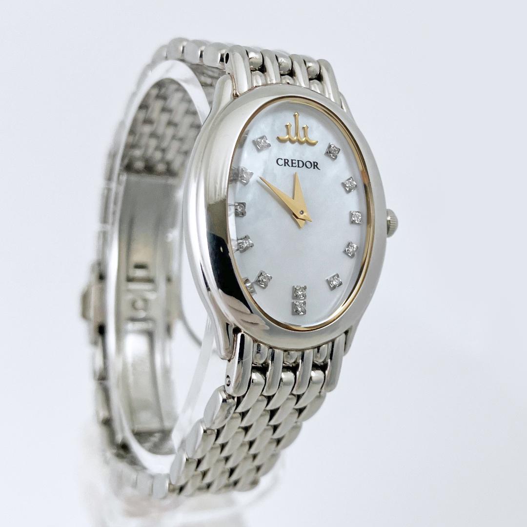 定価34万【美品】 セイコー クレドール シグノ　12Pダイヤ シェル オーバル