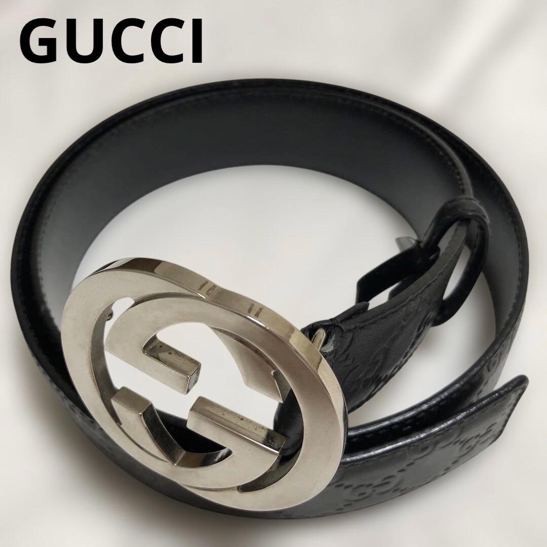 GUCCI グッチ　メンズ　ベルト　GG柄　ブラック