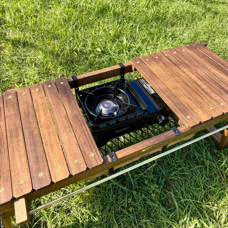 IGT対応 ウッドテーブル ウォルナット色 折りたたみキャンプテーブル