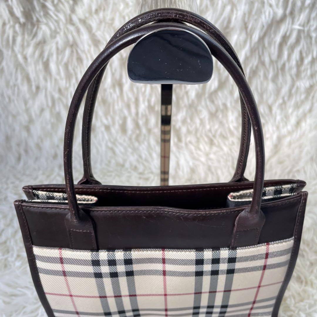 BURBERRYバーバリーノバチェック×ブラウンナイロ×ンレザーミニトートバッグ