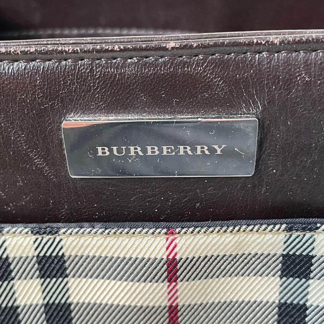 BURBERRYバーバリーノバチェック×ブラウンナイロ×ンレザーミニトートバッグ