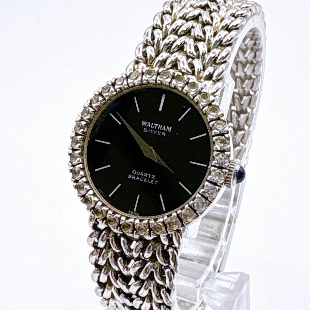 稼働品 WALTHAM シルバー ブラックダイヤル クォーツ レディース腕時計