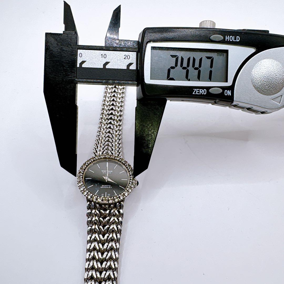 稼働品 WALTHAM シルバー ブラックダイヤル クォーツ レディース腕時計