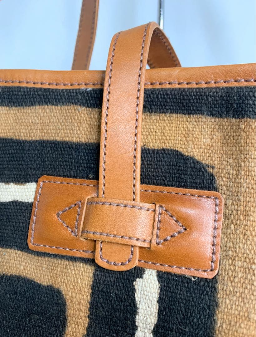 genten トートバッグ 大きめ 布×革 幾何学柄 タグ付き ヴィンテージ風