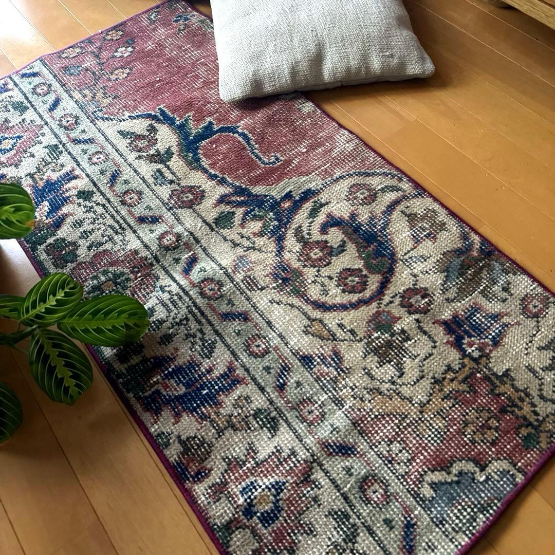 50.5×100.5 ボタニカルマット　アンティーク　トルコヴィンテージラグ