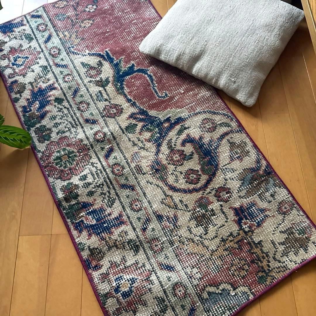 50.5×100.5 ボタニカルマット　アンティーク　トルコヴィンテージラグ