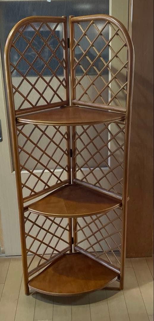 籐 ラタン チェスト三段 レトロ コーナーラック パーテーション 折りたたみ式