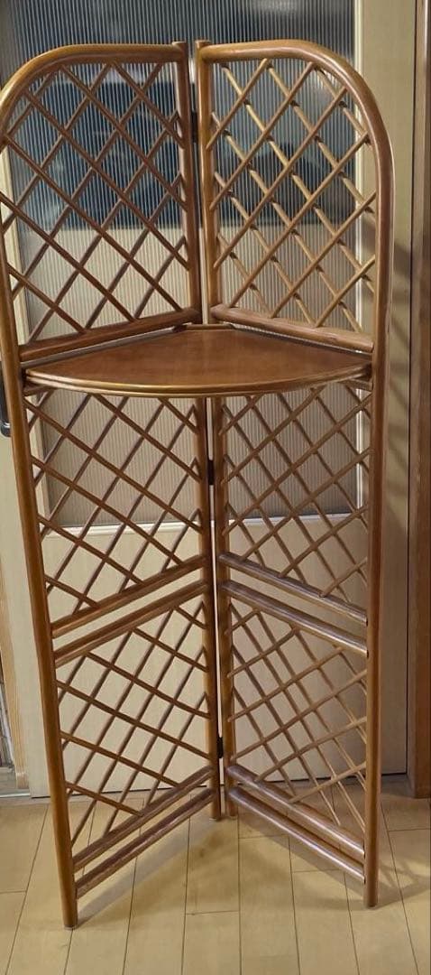 籐 ラタン チェスト三段 レトロ コーナーラック パーテーション 折りたたみ式