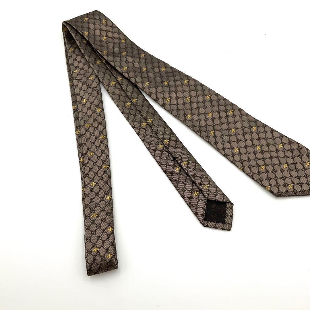 【美品】GUCCI グッチ ネクタイ BEE ビー ブラウン